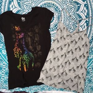 V-neck T-shirt and racerback tank top.